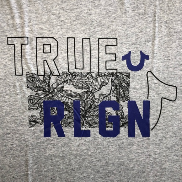 TRUE RELIGION Men’s Heather Gray Short Sleeve Logo T-shirt Sz Large - Picture 5 of 12